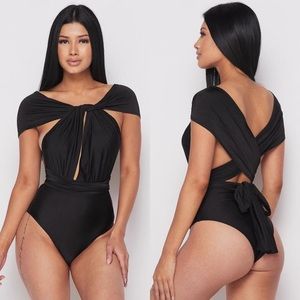 π€ Sexy Convertible Jersey Bodysuit - Black